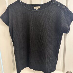 Madewell Seersucker Button Shoulder Short Sleeve Black Top XS
